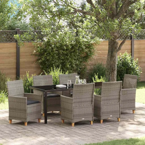 Conjunto de Comedor de Jardín   Gris Ratán Sintético (7 pcs)