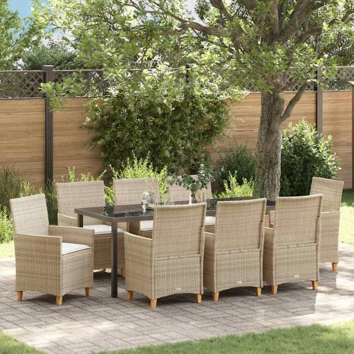 Conjunto de Comedor de Jardín   Beige Ratán Sintético (9 pcs)