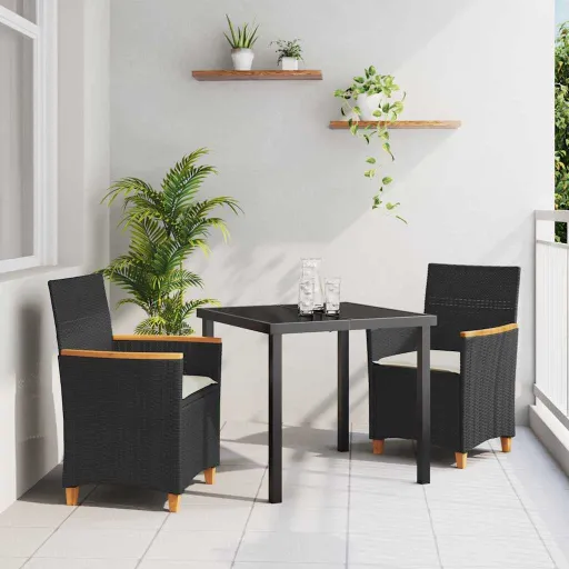 Conjunto de Comedor de Jardín   Negro Ratán Sintético (3 pcs)