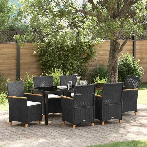 Conjunto de Comedor de Jardín   Negro Ratán Sintético (7 pcs)