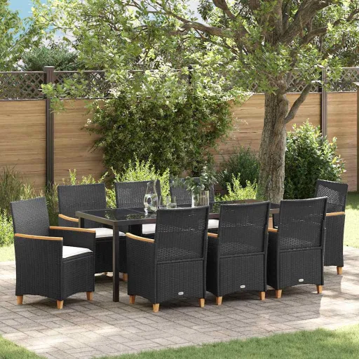 Conjunto de Comedor de Jardín   Negro Ratán Sintético (9 pcs)