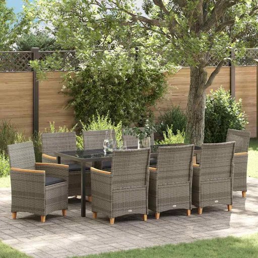 Conjunto de Comedor de Jardín   Gris Ratán Sintético (9 pcs)