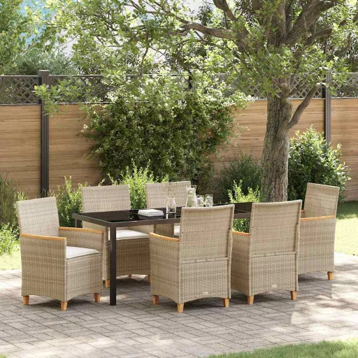 Conjunto de Comedor de Jardín   Beige Ratán Sintético (7 pcs)
