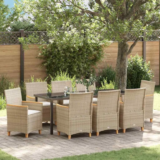 Conjunto de Comedor de Jardín   Beige Ratán Sintético (9 pcs)