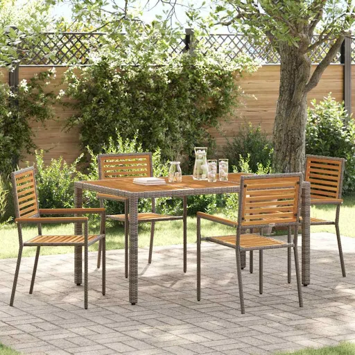 Sillas Apilables de Jardín   Marrón y Gris (4 pcs)