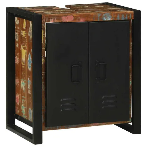Mueble de Lavabo Con Estante Marrón Madera Sólida Recuperada