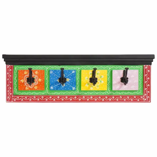 Perchero Negro 80 x 25 x 2 cm Madera de Mango Maciza
