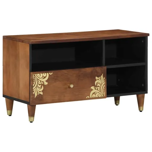 Mueble de TV Marrón Miel 80 x 33 x 46 cm Madera de Mango Maciza