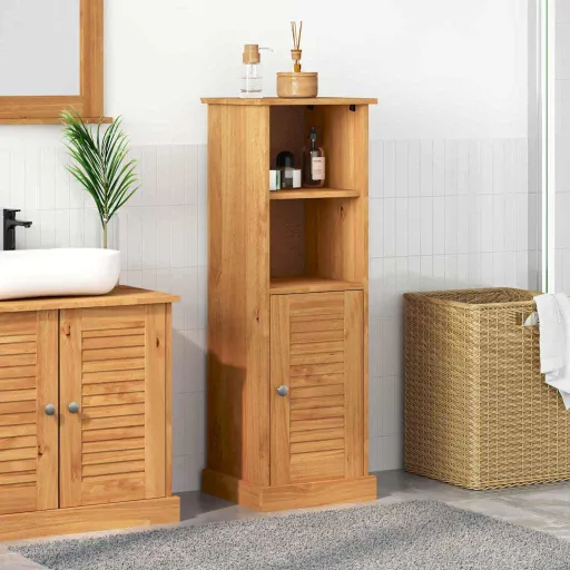 Mueble de Cuarto de Baño Con Estante VIGO Marrón y Marrón Miel