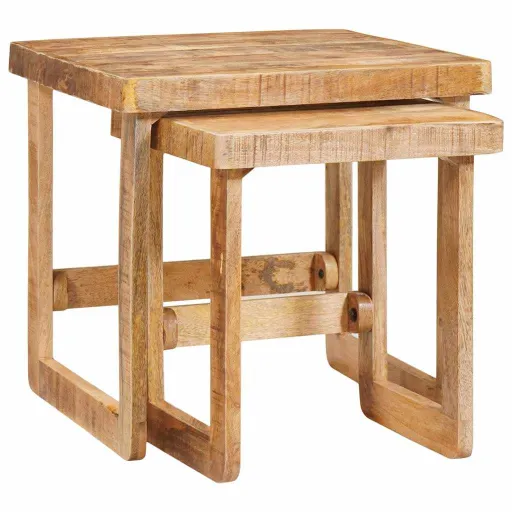 Mesas Nido   Marrón 46 x 46 x 45 cm Madera de Mango Maciza (2 pcs)