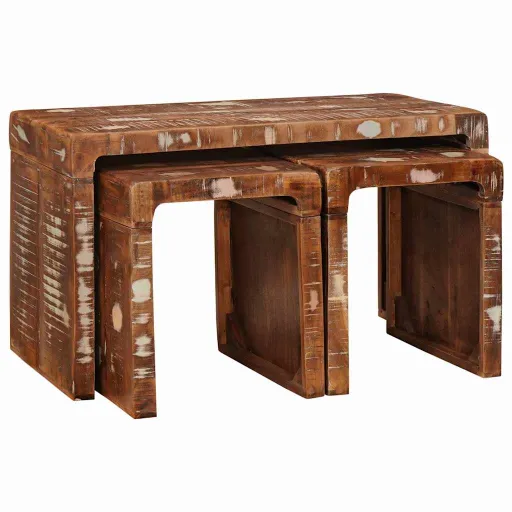 Mesa Nido   Marrón Madera Sólida Recuperada (3 pcs)