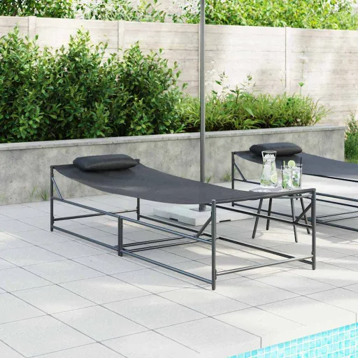 Sofá de Sol de Jardín Con Almohada   Negro (2 pcs)