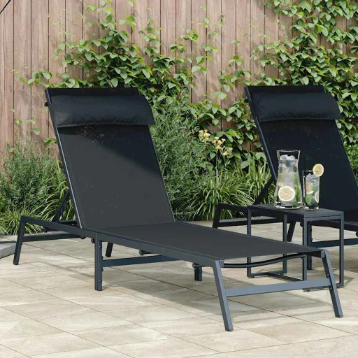Tumbona 1-Persona Negro y Antracita 197 x 54 x 86 cm Acero