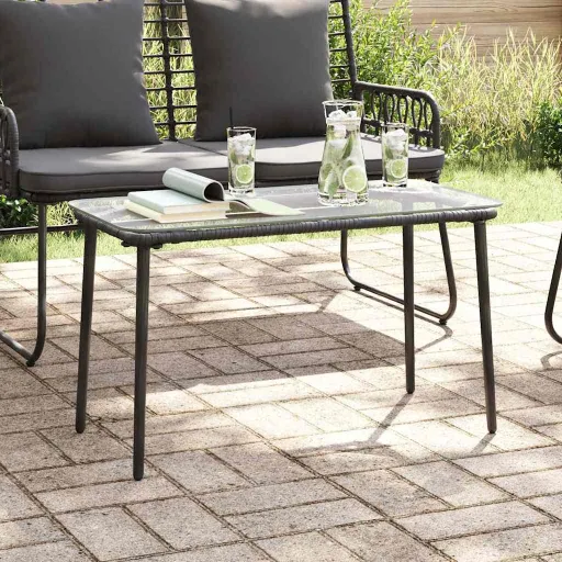 Mesa de Jardín Negro 80 x 40 x 45 cm Ratán Sintético