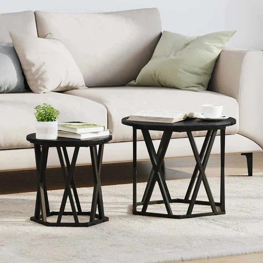 Mesa Lateral   Roble Negro Madera Ingenierizada y Acero (2 pcs)