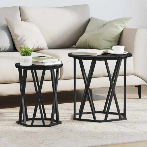 Mesa de Café   Roble Negro Madera Ingenierizada y Acero (2 pcs)