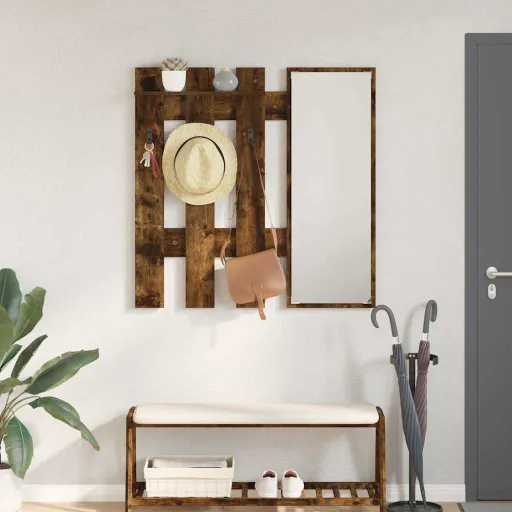 Perchero de Pared Con Espejo Roble Ahumado 100 x 10 x 100 cm