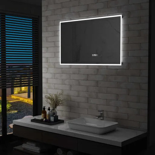 Espejo de Baño Con LED, Sensor Táctil y Reloj 100x60 cm