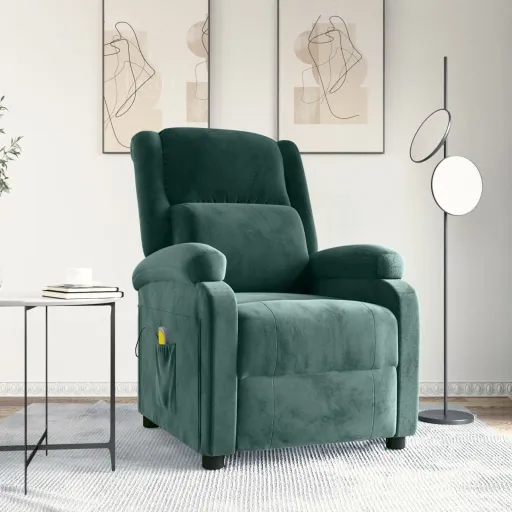 Sillón de Masaje de Terciopelo Verde Oscuro