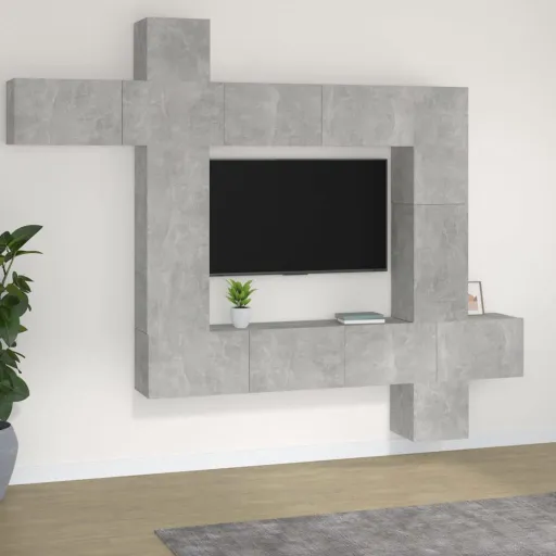 Set de Muebles de TV 9 Pzas Madera Contrachapada Gris Hormigón
