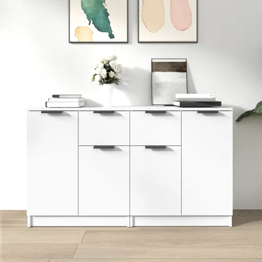 Aparadores 2 Uds Madera Contrachapada Blanco 60x30x70 cm