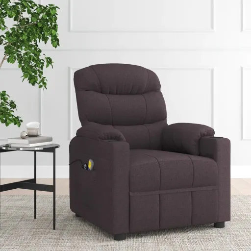 Sillón de Masaje Eléctrico Tela Marrón Oscuro
