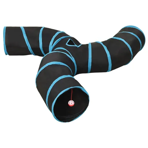 Túnel Para Gatos Con 3 Salidas Poliéster Negro y Azul 25 cm