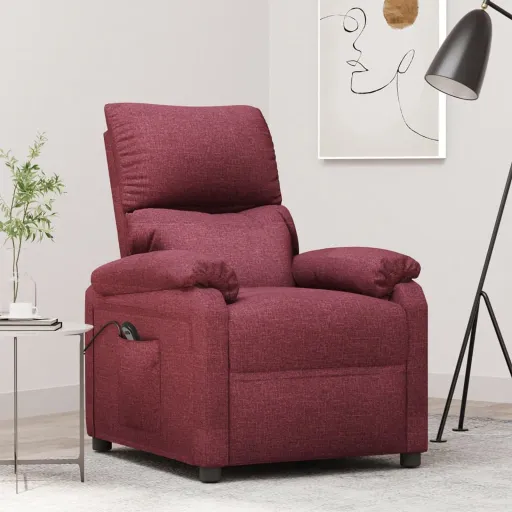 Sillón Reclinable Eléctrico Tela Rojo Tinto