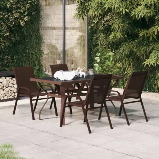 Juego de Comedor de Jardín 5 Piezas Con Cojines Marrón y Negro