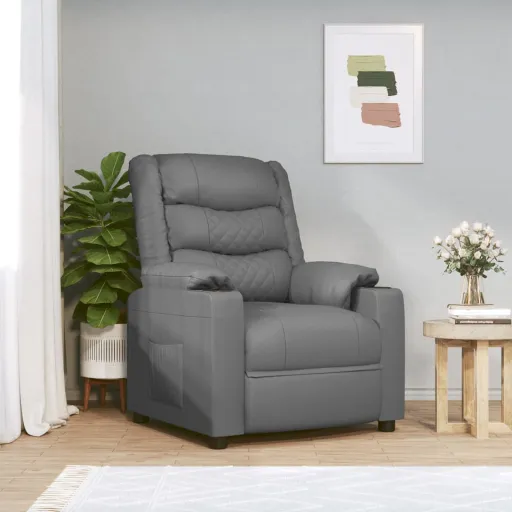 Sillón Reclinable Eléctrico de Cuero Sintético Gris