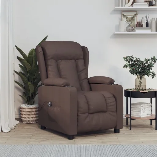 Sillón Reclinable Eléctrico de Cuero Sintético Marrón