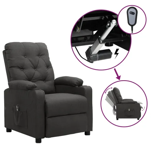Sillón Reclinable Eléctrico de Tela Gris Oscuro