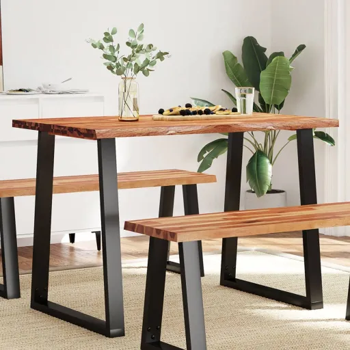 Mesa de Comedor Con Borde Vivo Madera Maciza Acacia 110x70x75cm