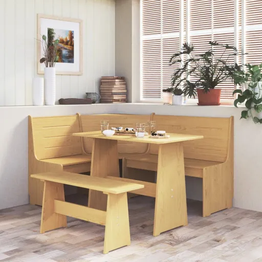 Banco de Esquina REINE Madera Maciza de Pino Marrón Miel 151 cm