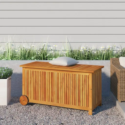 Caja de Almacenaje de Jardín Ruedas Acacia Maciza 113x50x58 cm