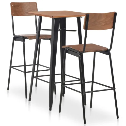 Conjunto de Mesa Alta Con Taburetes 3 Piezas Acero Negro