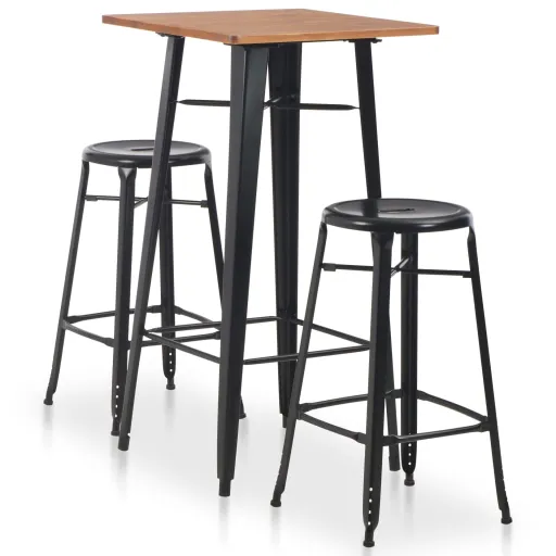 Conjunto de Mesa Alta y Taburetes 3 Piezas Acero Negro