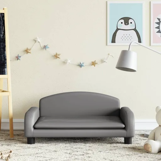 Sofá Para Niños de Cuero Sintético Gris 70x45x30 cm