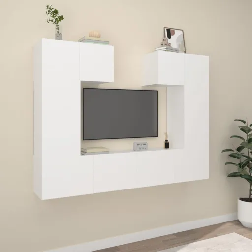 Set de Muebles Para TV 6 Piezas Madera Contrachapada Blanco