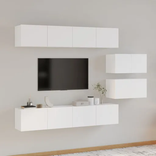 Set de Muebles Para TV 6 Piezas Madera Contrachapada Blanco