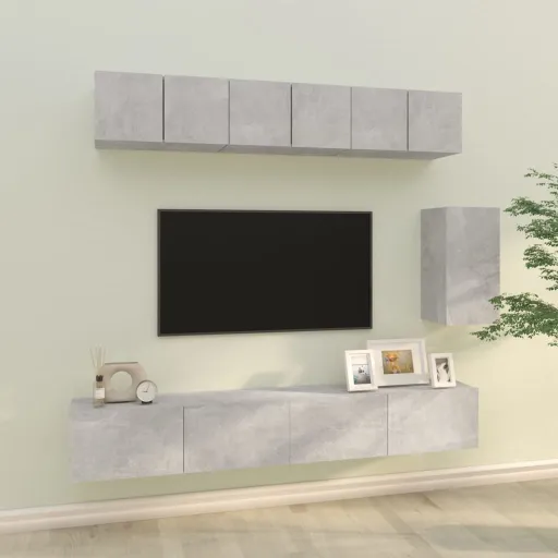 Set de Muebles de TV 6 Pzas Madera Contrachapada Gris Hormigón