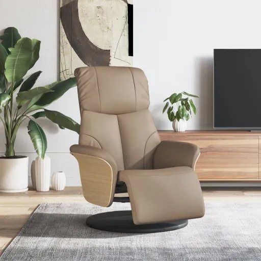 Sillón Reclinable Con Reposapiés Cuero Sintético Capuchino