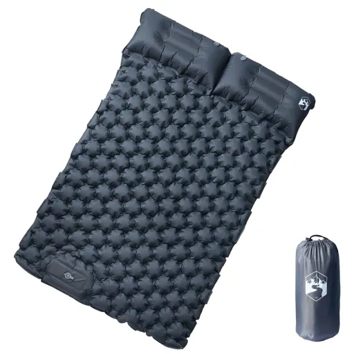 Colchón de Camping Autoinflable Con Almohadas 2 Personas Gris