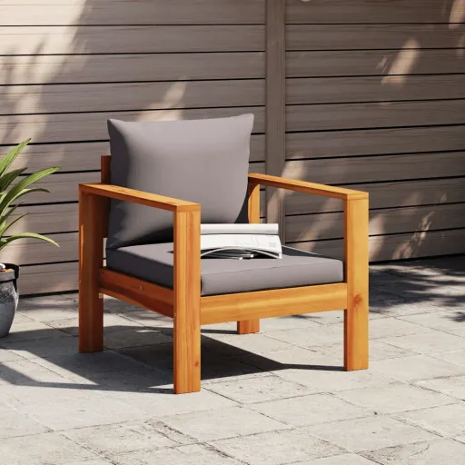Sillón de Jardín Con Cojines Madera Maciza de Acacia