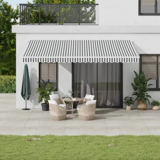 Toldo Retráctil Manual Gris Antracita y Blanco 500x300 cm