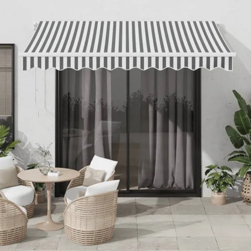 Toldo Retráctil Manual Gris Antracita y Blanco 300x250 cm