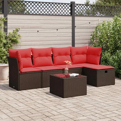 Set Sofás de Jardín 6 Piezas y Cojines Ratán Sintético Marrón