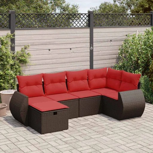 Set Sofás de Jardín 6 Piezas y Cojines Ratán Sintético Marrón