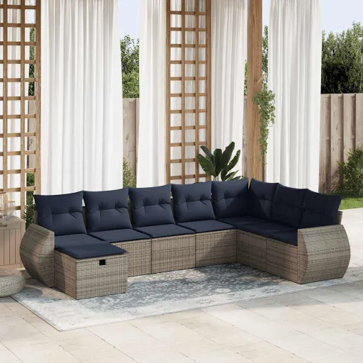 Set de Sofás de Jardín y Cojines 8 Piezas Ratán Sintético Gris