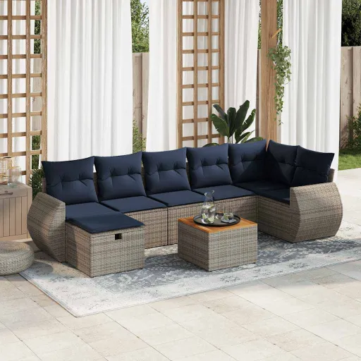 Set de Sofás de Jardín y Cojines 8 Piezas Ratán Sintético Gris